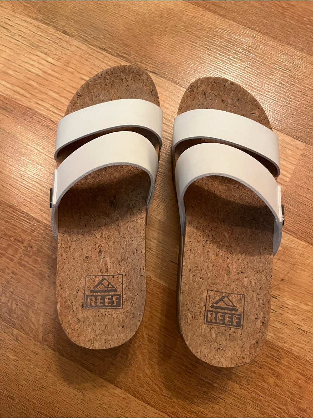 Reef White Double Strap Cork Footbed Slides